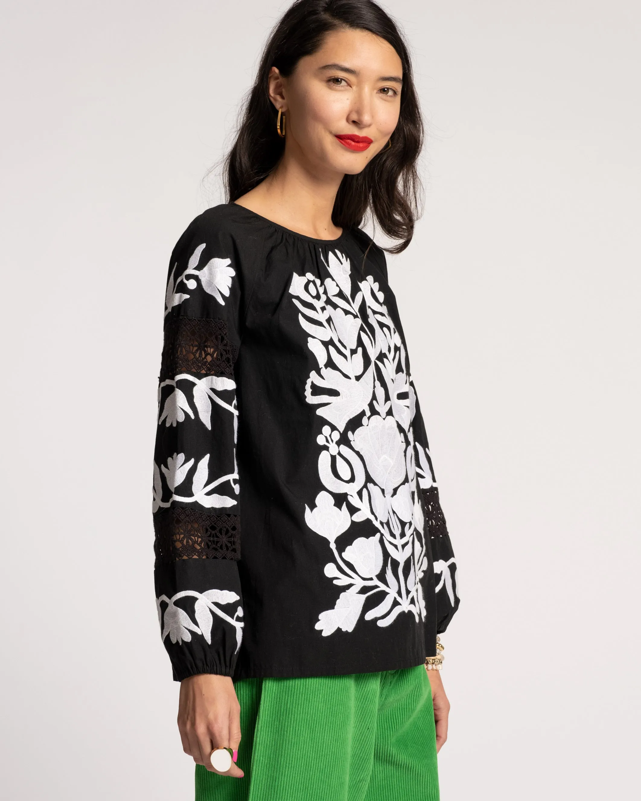 Saskia Embroidered Blouse Black White