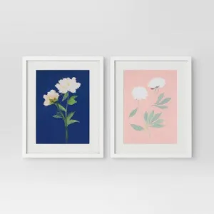 (Set of 2) 16" x 20" 'Pink and Blue' Floral Framed Posters - Threshold