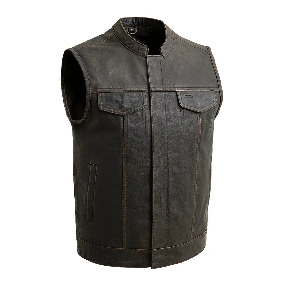 Sharp Shooter Men's Motorcycle Leather Vest - Olive