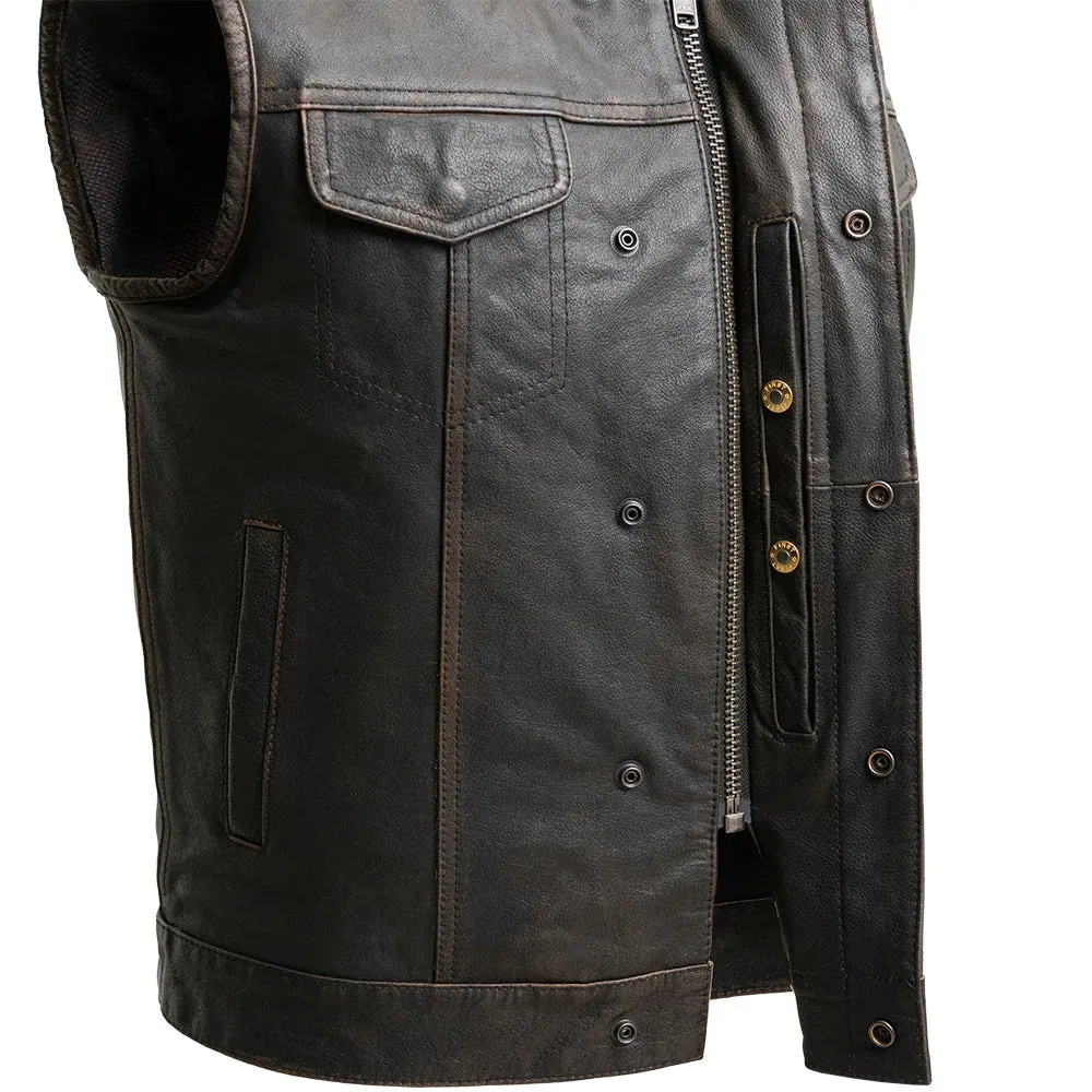 Sharp Shooter Men's Motorcycle Leather Vest - Olive