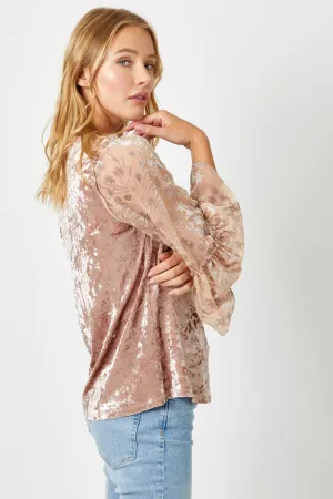 SHEER SLEEVE ANTIQUE PINK VELOUR TOP