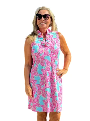 Sleeveless Ruffle-Neck Dress with UPF50  Pink Jaguar