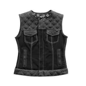 Striker Women's Club Style Motorcycle Leather/Canvas Vest (Limited Edition)