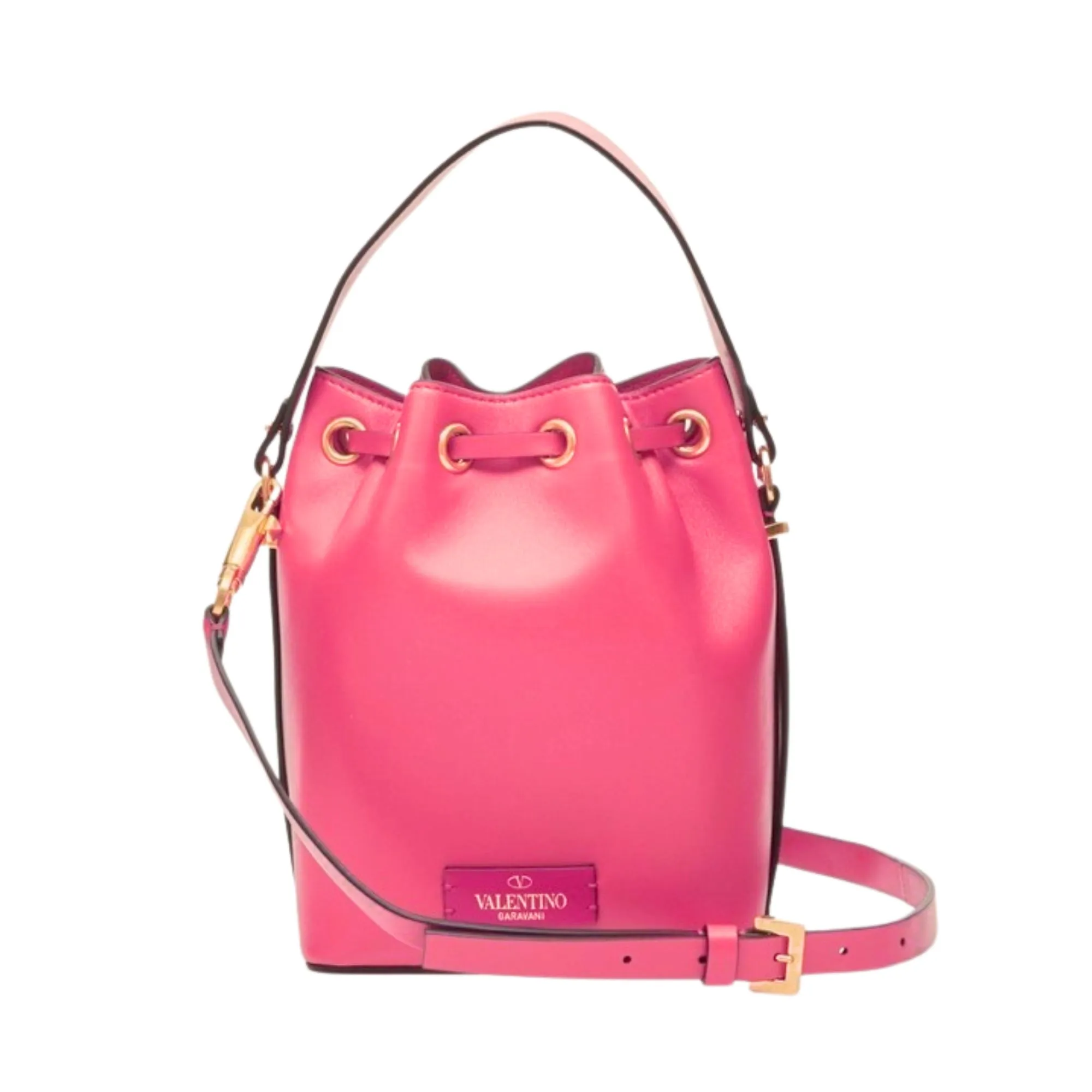 Valentino Garavani VLogo Walk Bucket Crossbody Bag Pink Calf Leather