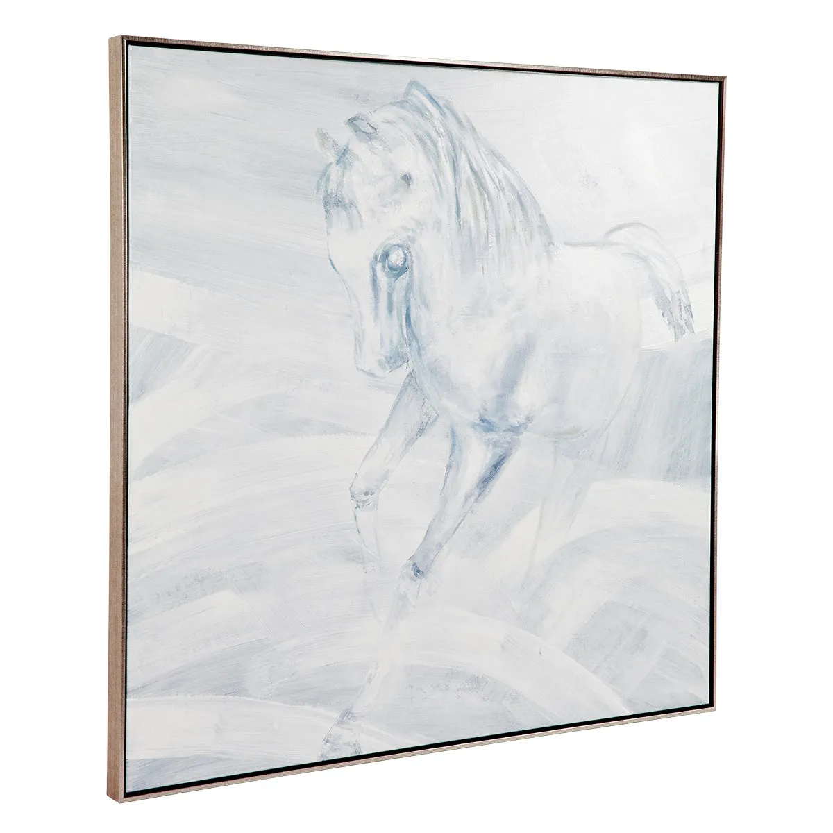 White Stallion Left Hand Facing Oil On Canvas Painting